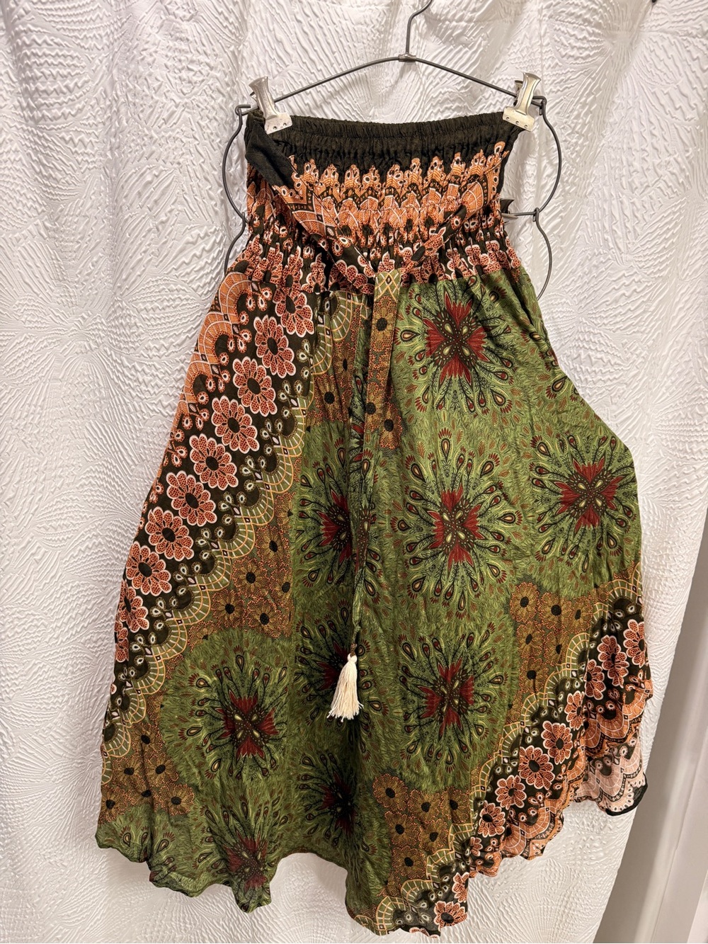 NEW Smocked Waist Wide Leg PANTS from Thailand w/ flower mandalas Size S/M
